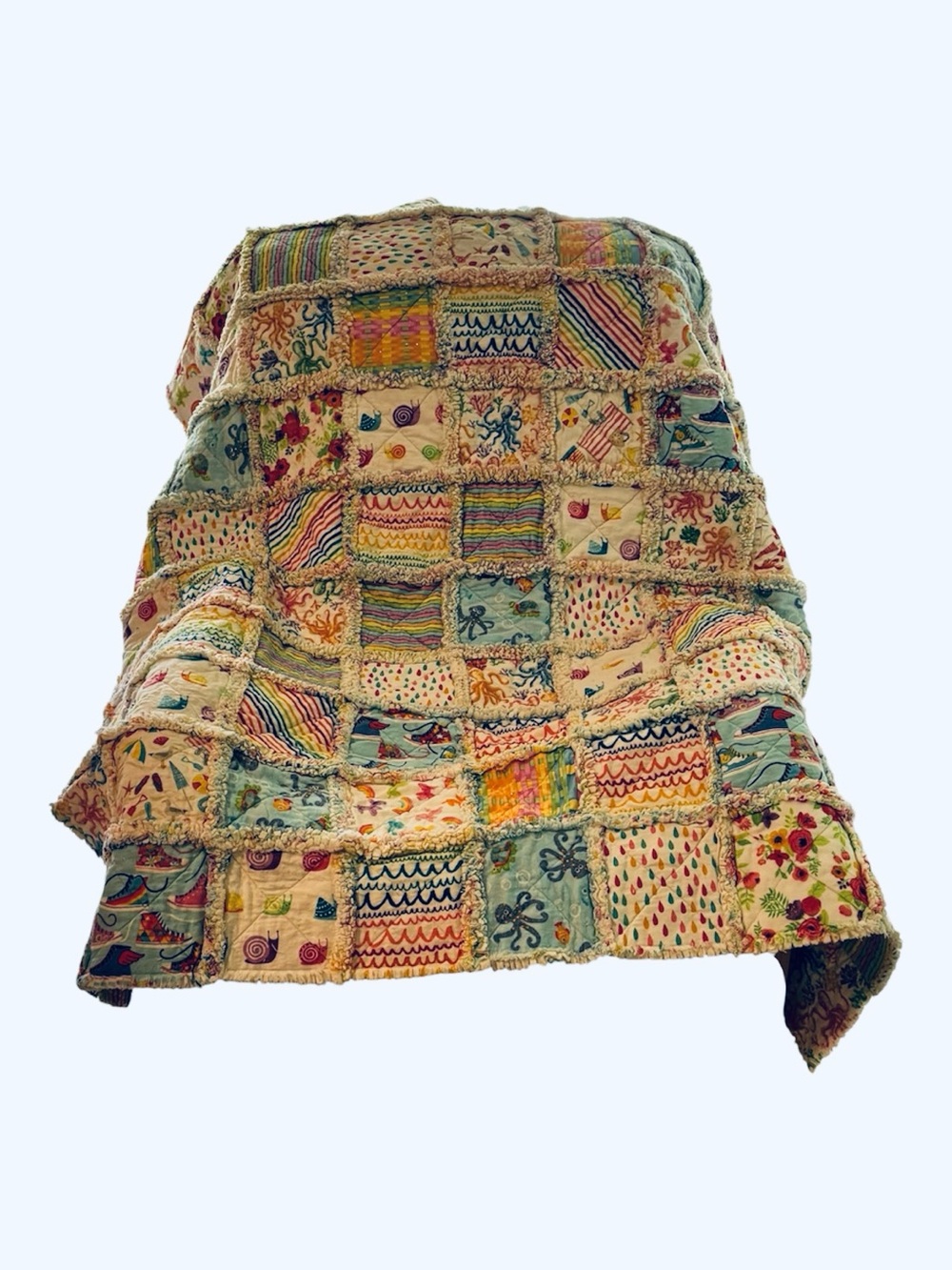 Handcrafted Rag Quilt Cotton Throw in Multicolor